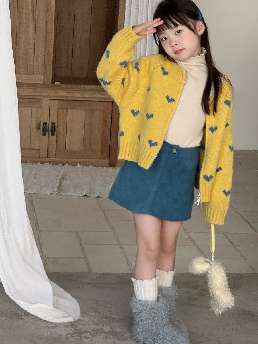 現貨110藍色短裙｜太陽黃愛心針織外套 ‧₊