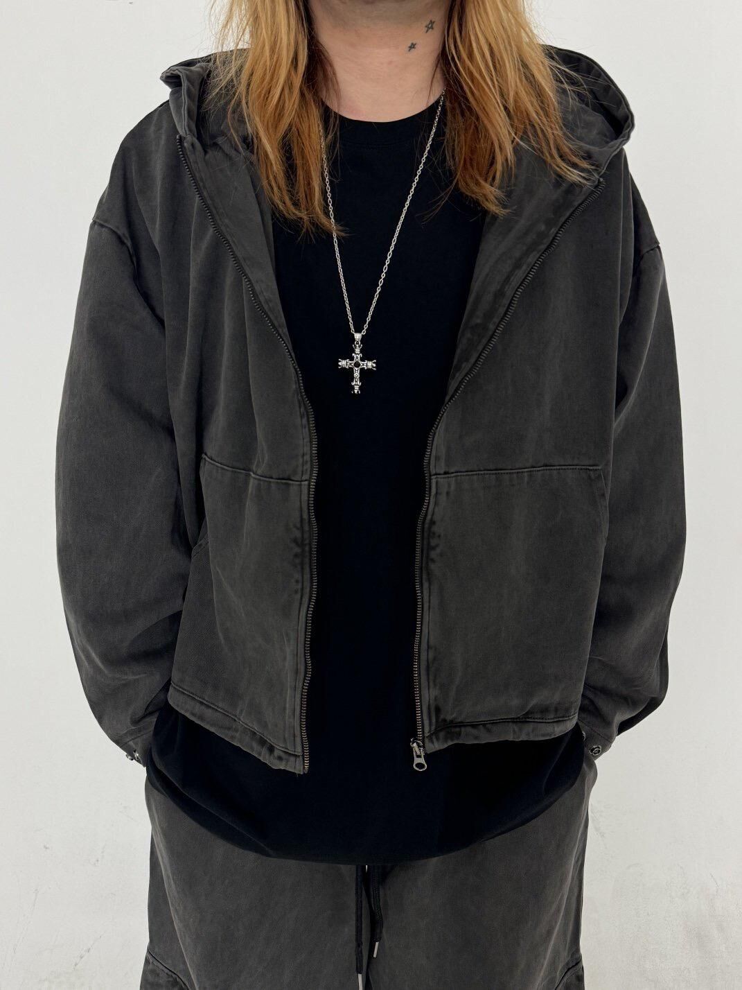 洗水淨色連帽拉鍊外套 GLAMOUR-123JK