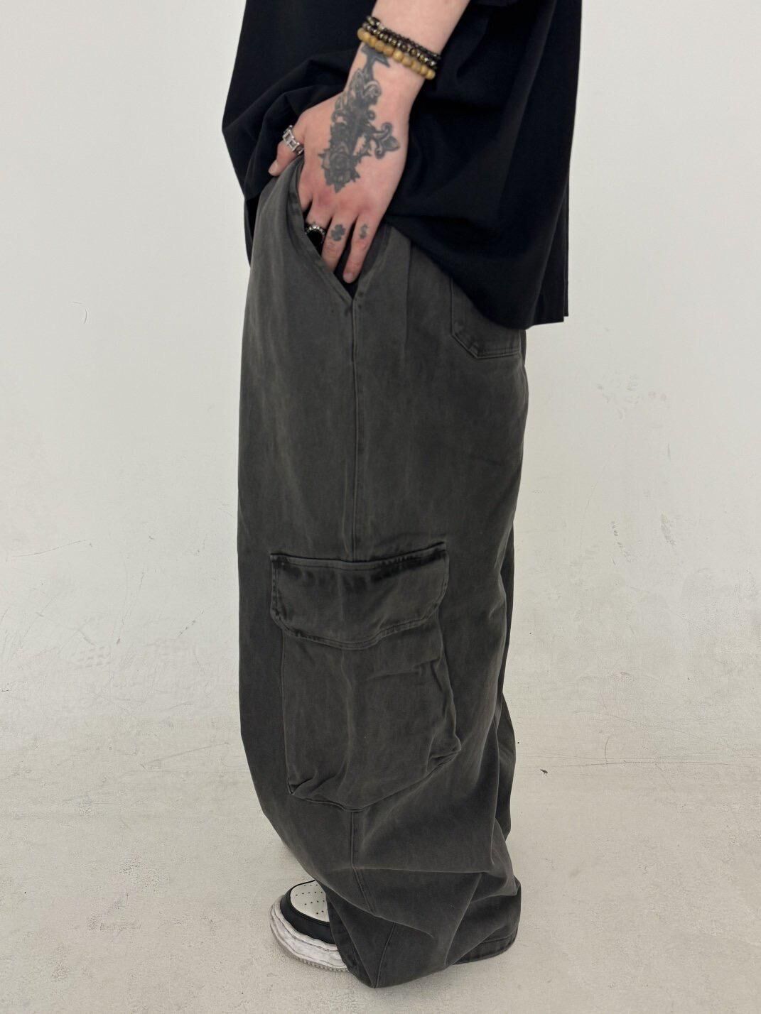 洗水淨色工裝鬆身褲 GLAMOUR-124P