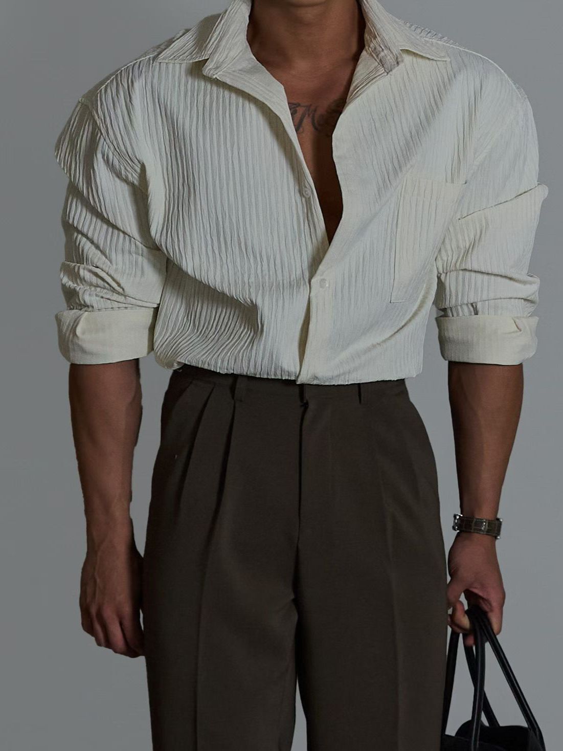 暗直紋長袖恤衫 CONCRETE-024S