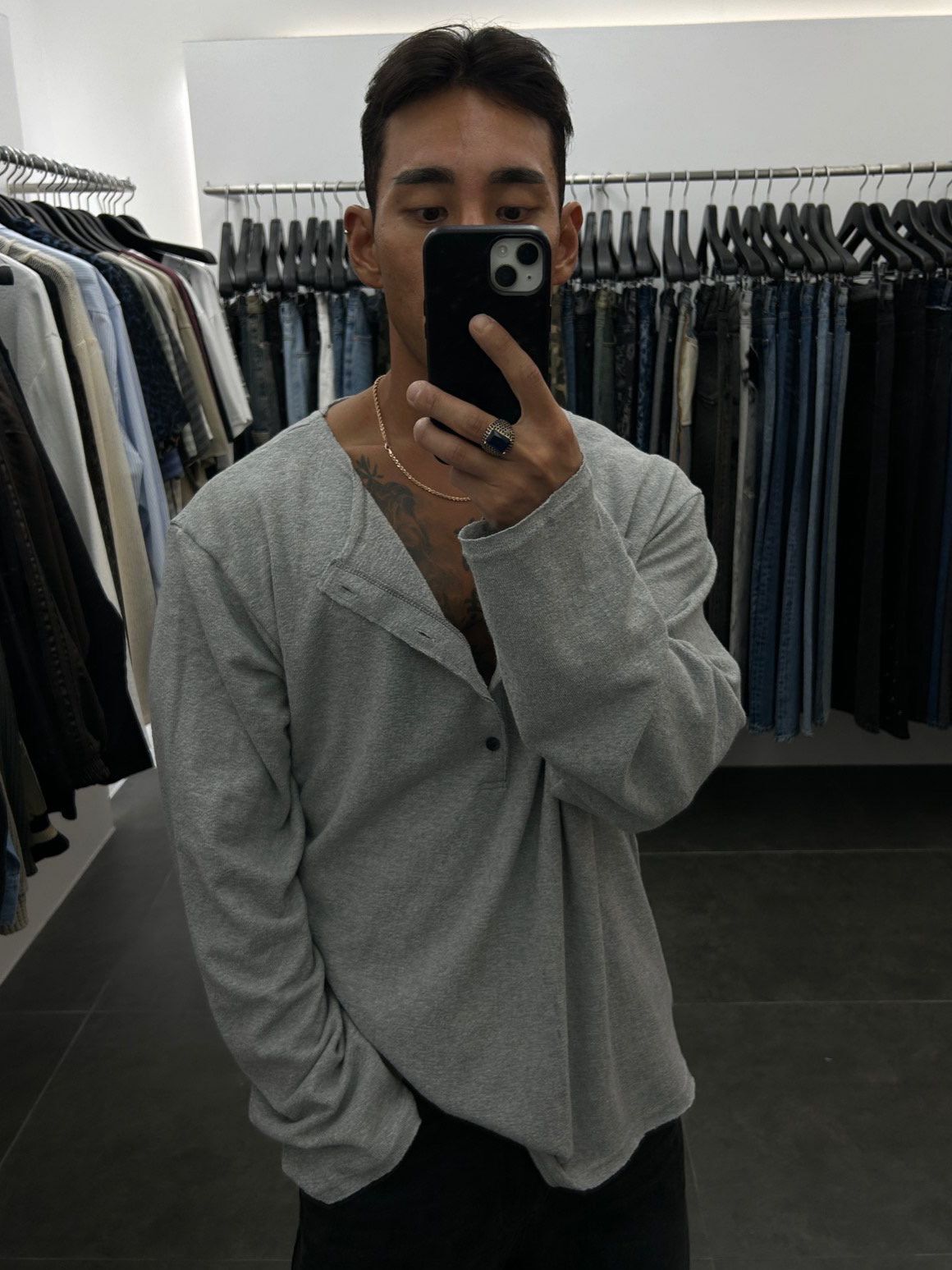 淨色半開胸長袖衫 LIL-065T