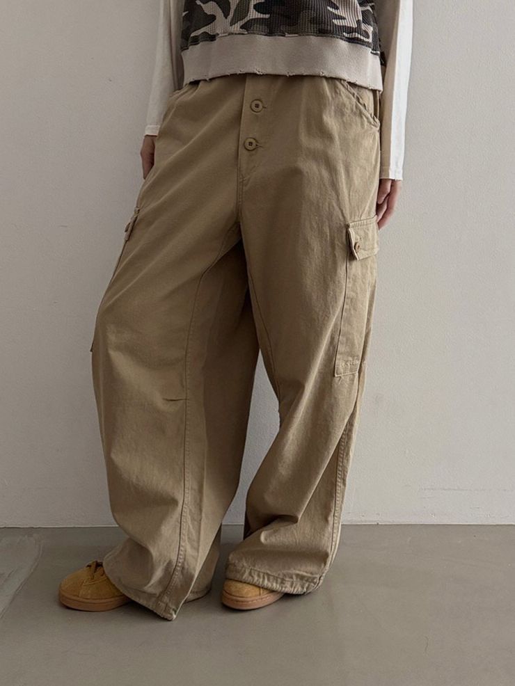 淨色可束腳工裝鬆身褲 GVR-055P