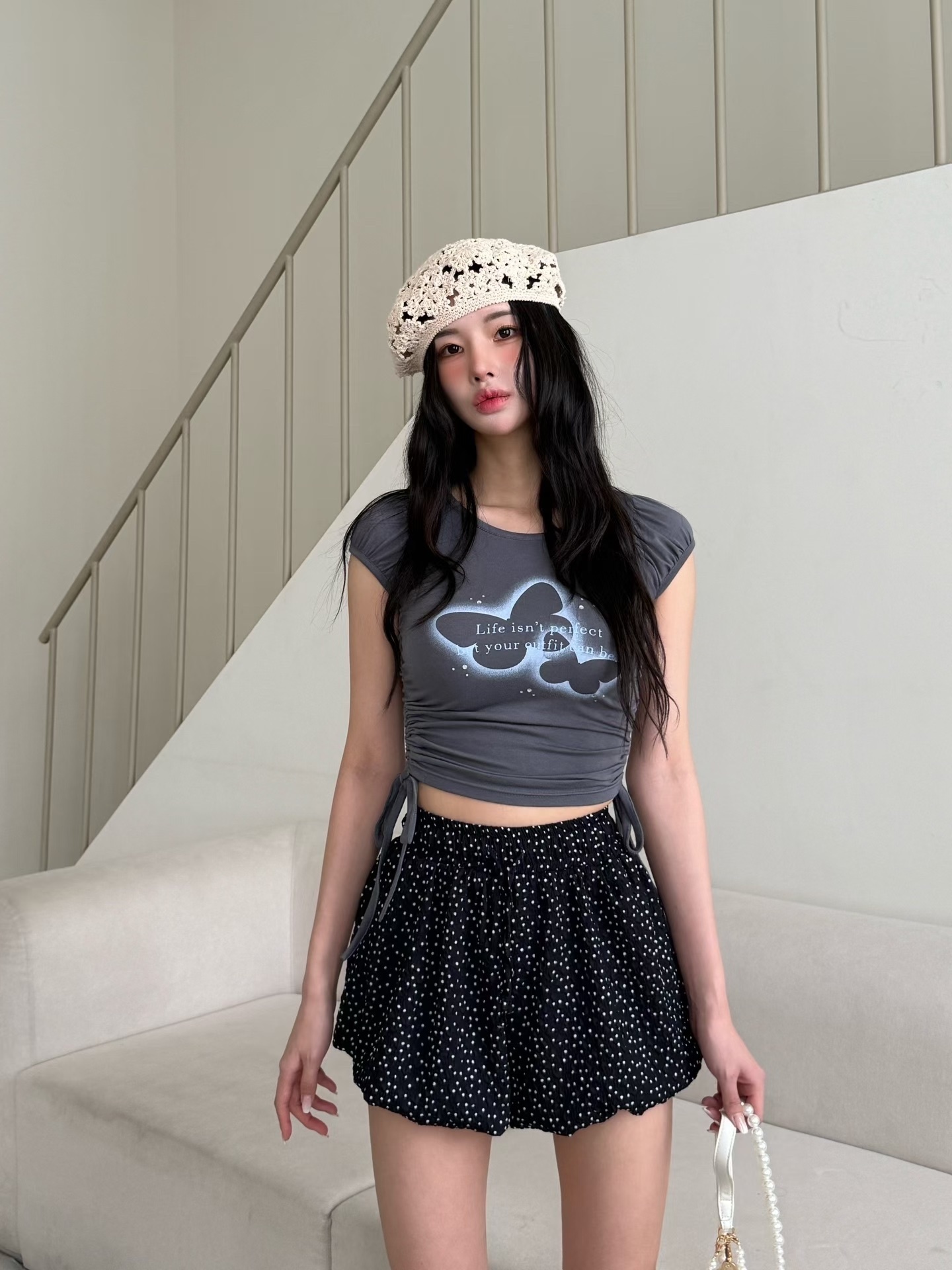 斷貨~ 超靚圖案多details上衣