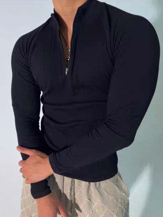 插肩袖肌肉半拉鍊長袖上衣