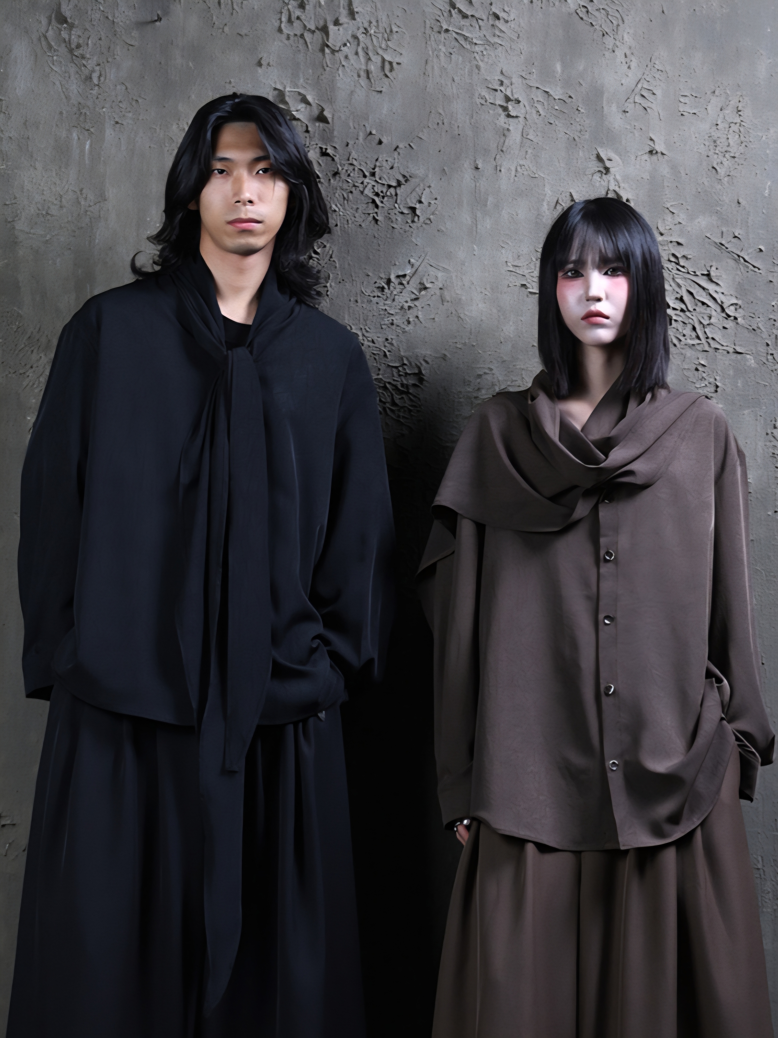 長圍巾寬鬆襯衫