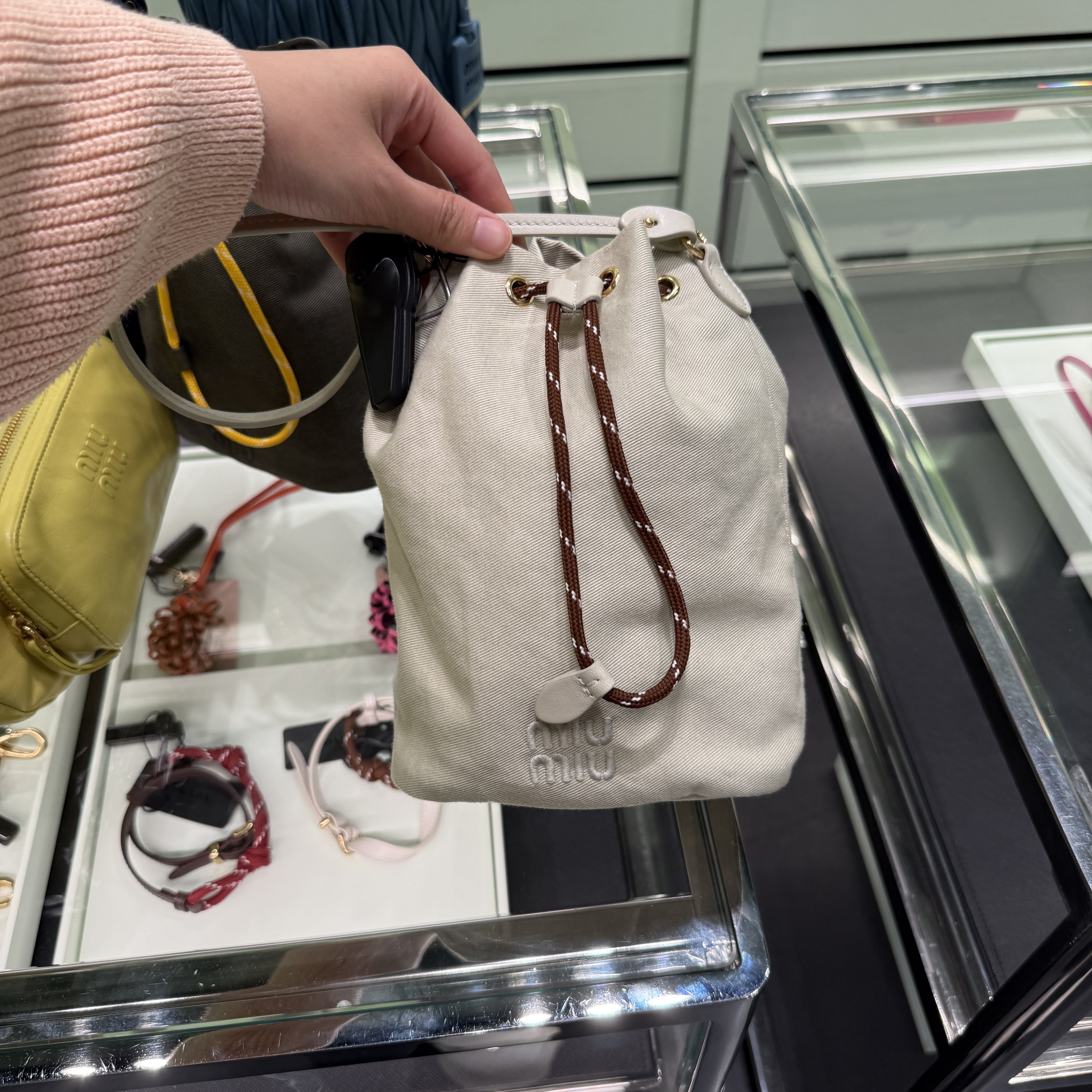 Miu Miu canvas Gabardine Pouch bucket bag 3 colors 5NR038