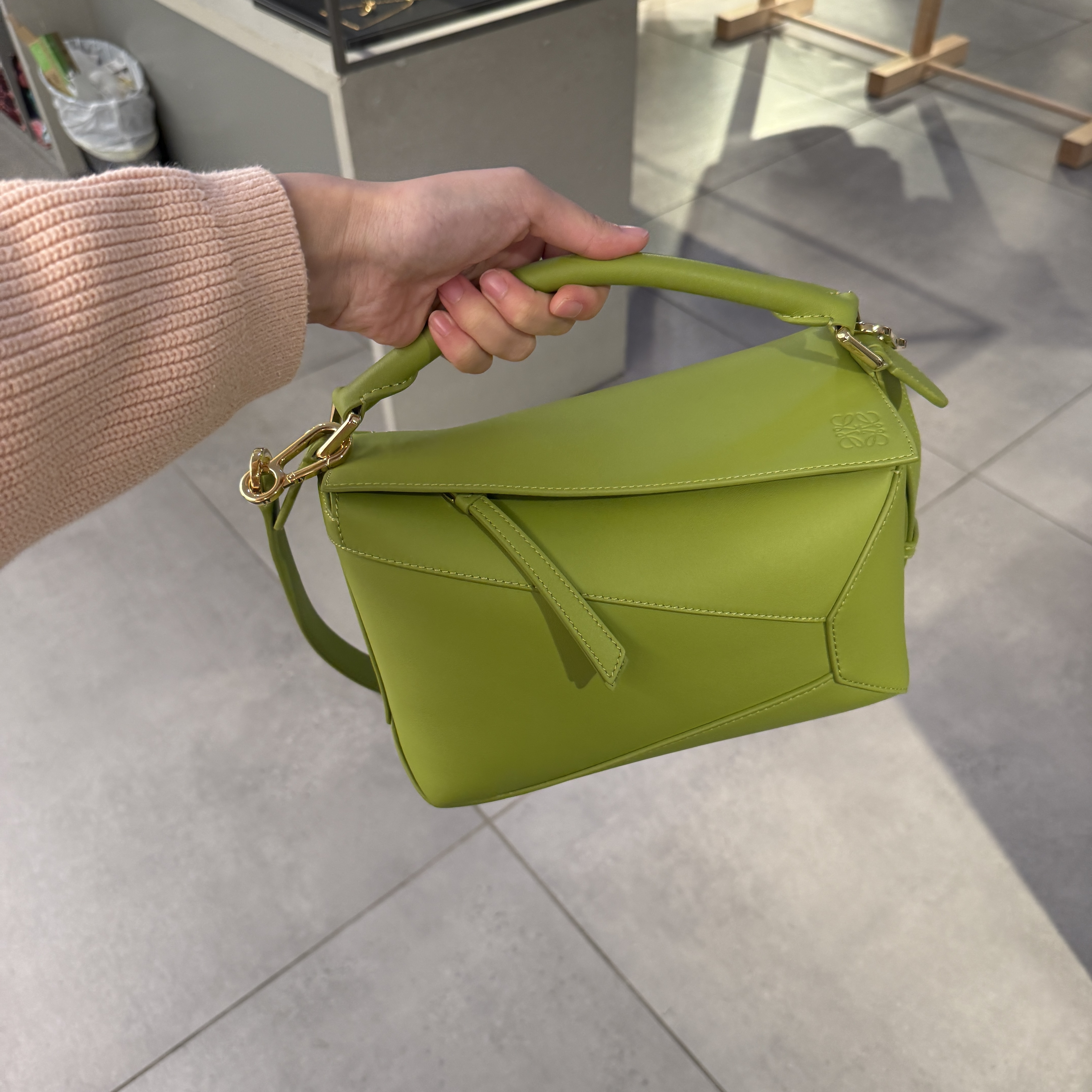 Loewe Puzzel top handle crossbody bag green