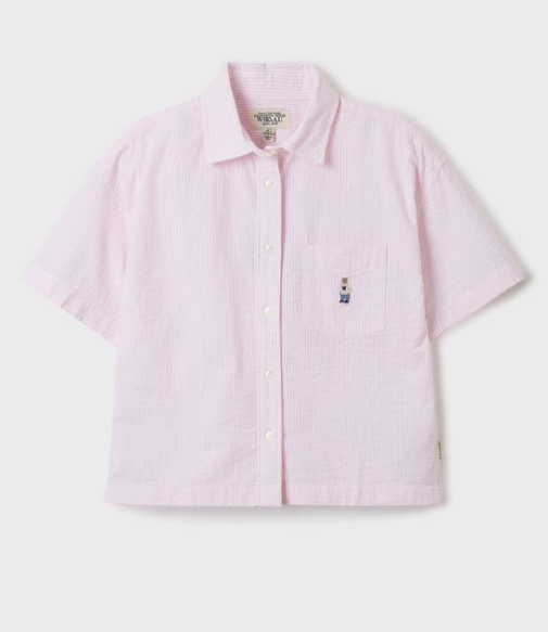 [K] WHO.A.U Steve Seersucker Crop Shirt, (25)Pink, WHYWF2512F25 (KWAU238)