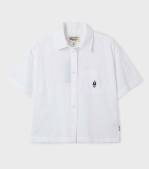 [K] WHO.A.U Steve Seersucker Crop Shir, (39)Ivory, WHYWF2512F39 (KWAU239)