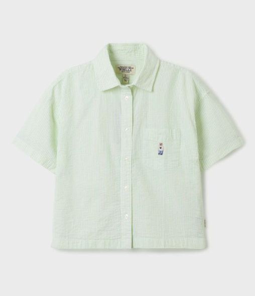 [K] WHO.A.U Steve Seersucker Crop Shir, (40)Green, WHYWF2512F40 (KWAU240)