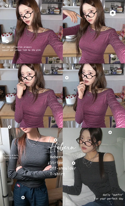 早秋預訂｜修身條紋單肩長袖上衣