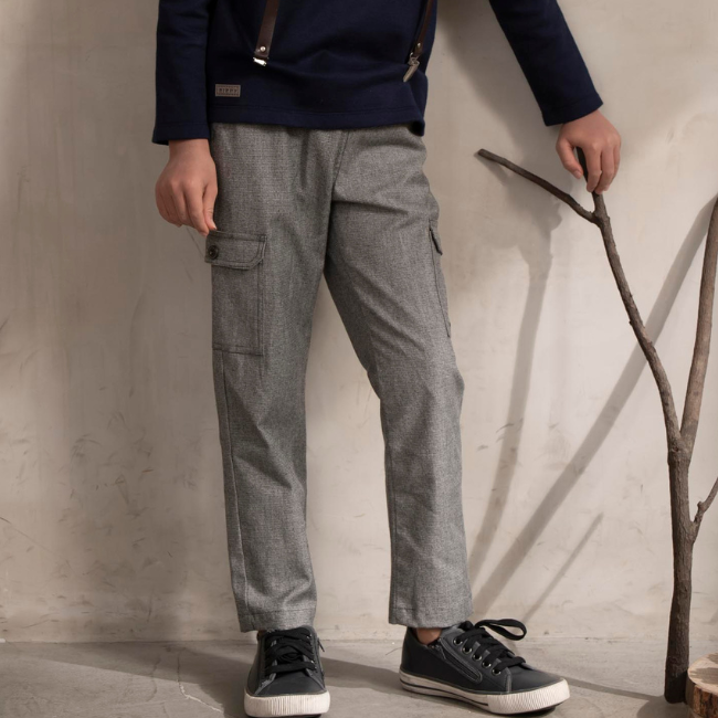 PIPPY 歐風休閒褲管大口袋長褲 灰