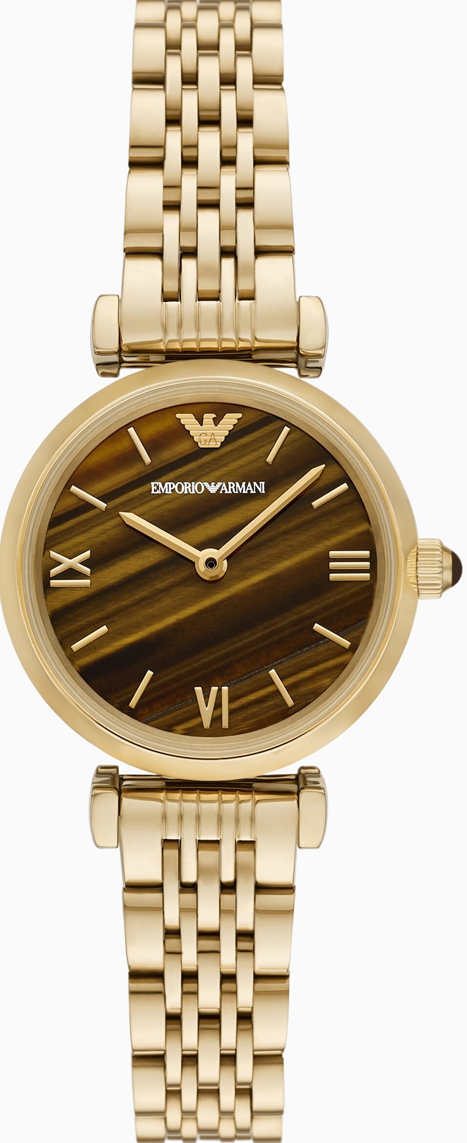 萬年鐘錶 - ARMANI   虎眼石面盤全金色女錶  AR11703  錶徑28MM