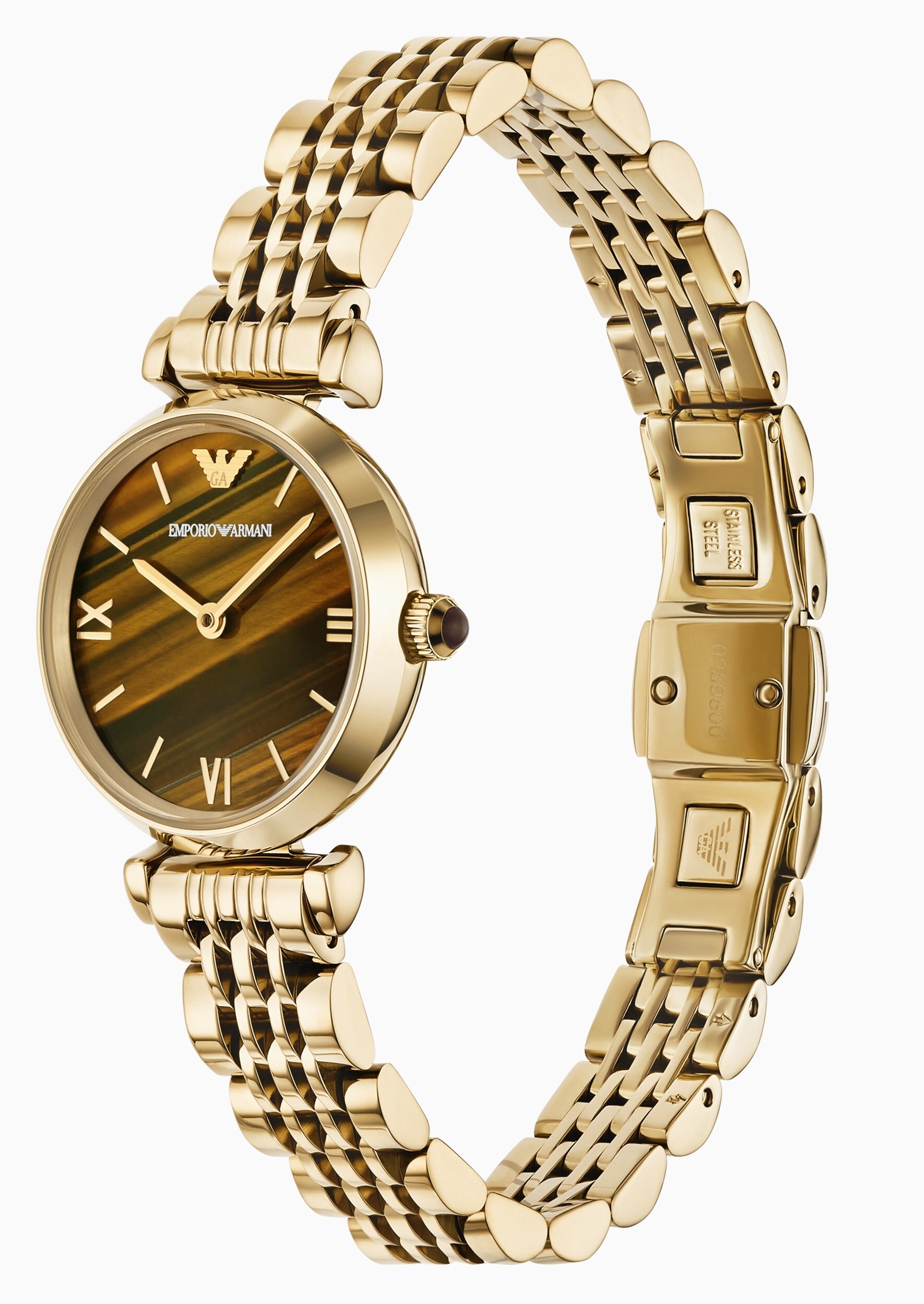 萬年鐘錶 - ARMANI   虎眼石面盤全金色女錶  AR11703  錶徑28MM