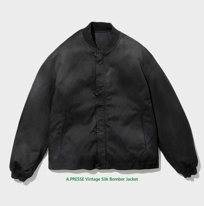 A.PRESSE 2025 VINTAGE SILK BOMBER JACKET (25AAP-01-27) - BLACK PRE ORDER ITEM (預訂中)