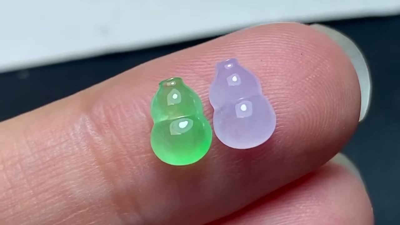 1042557 翡翠高冰紫綠葫蘆一對