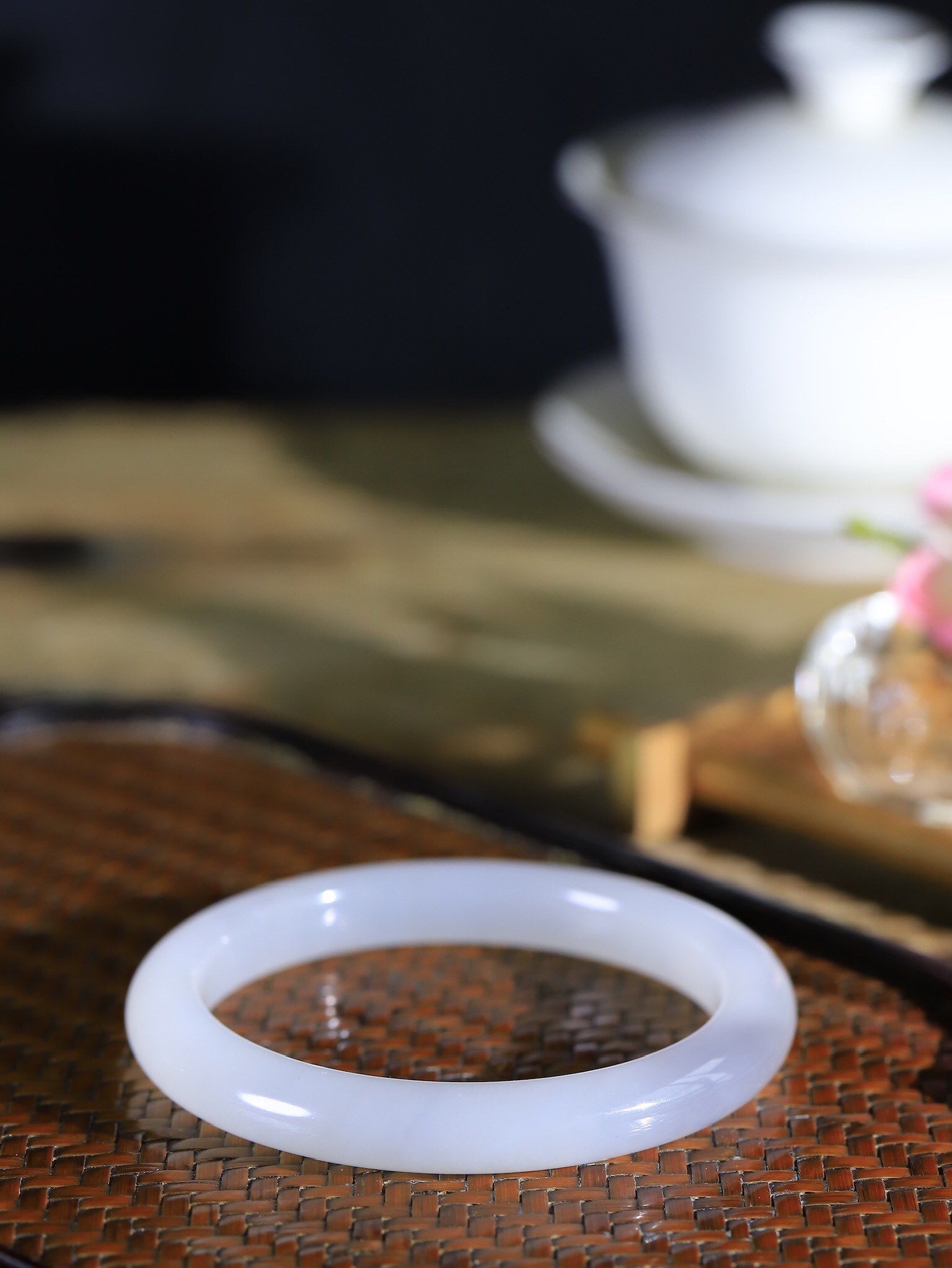 104112 59mm和田白玉煙紫雙色手鐲 (58-60)