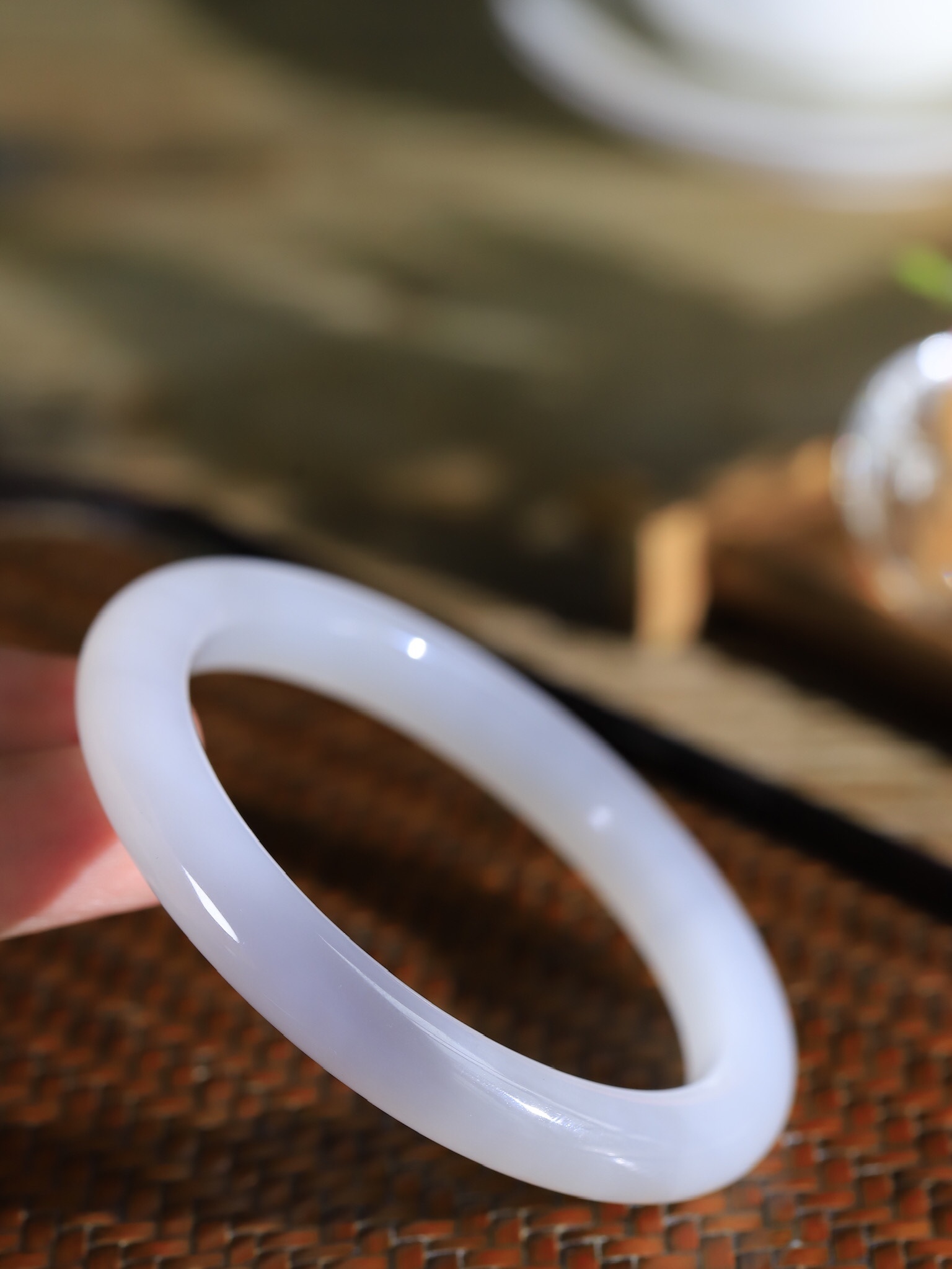 和田白玉煙紫雙色手鐲,天然和田玉軟玉