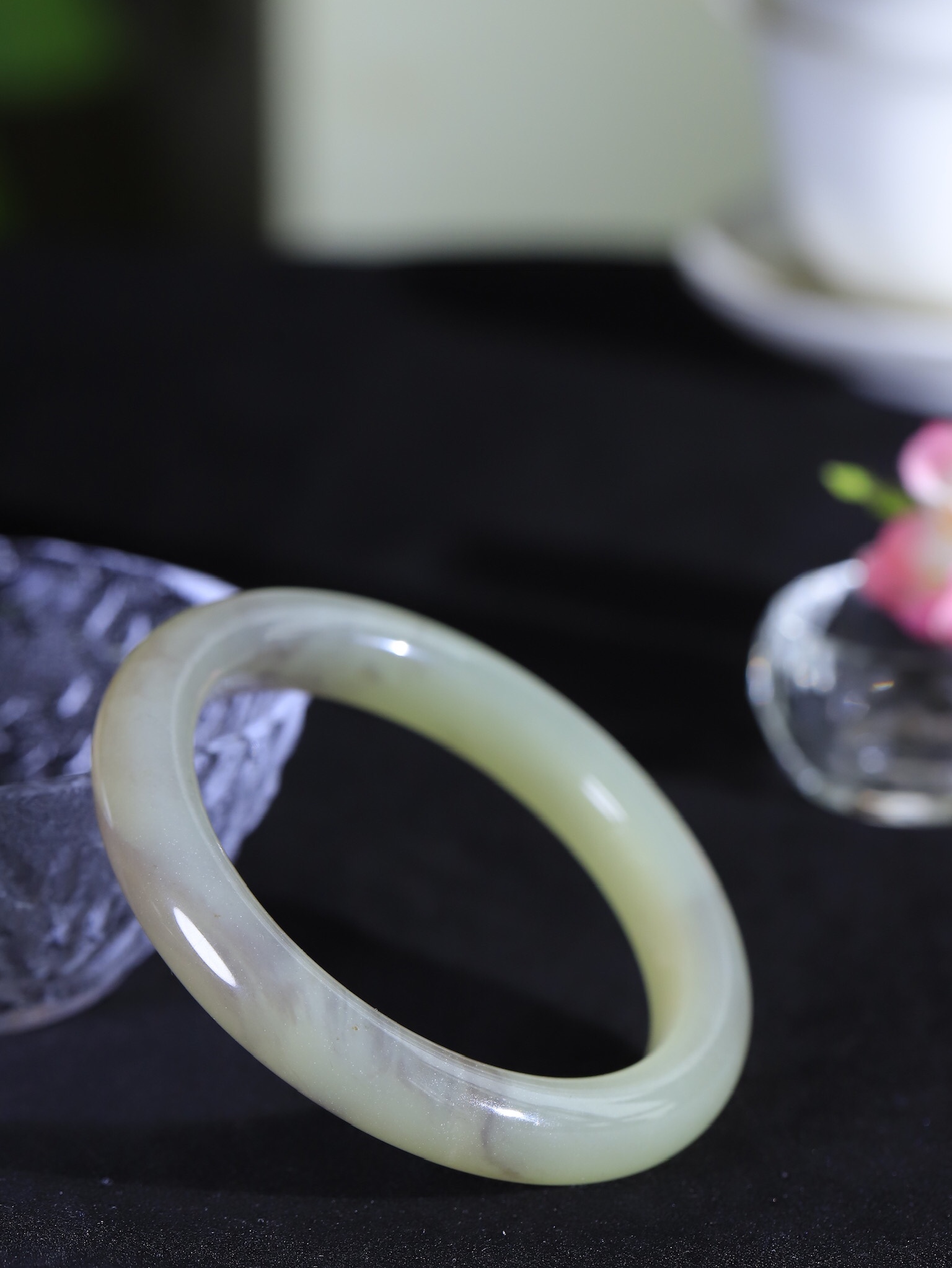 和田玉煙紫晴水雙色手鐲,天然和田玉軟玉