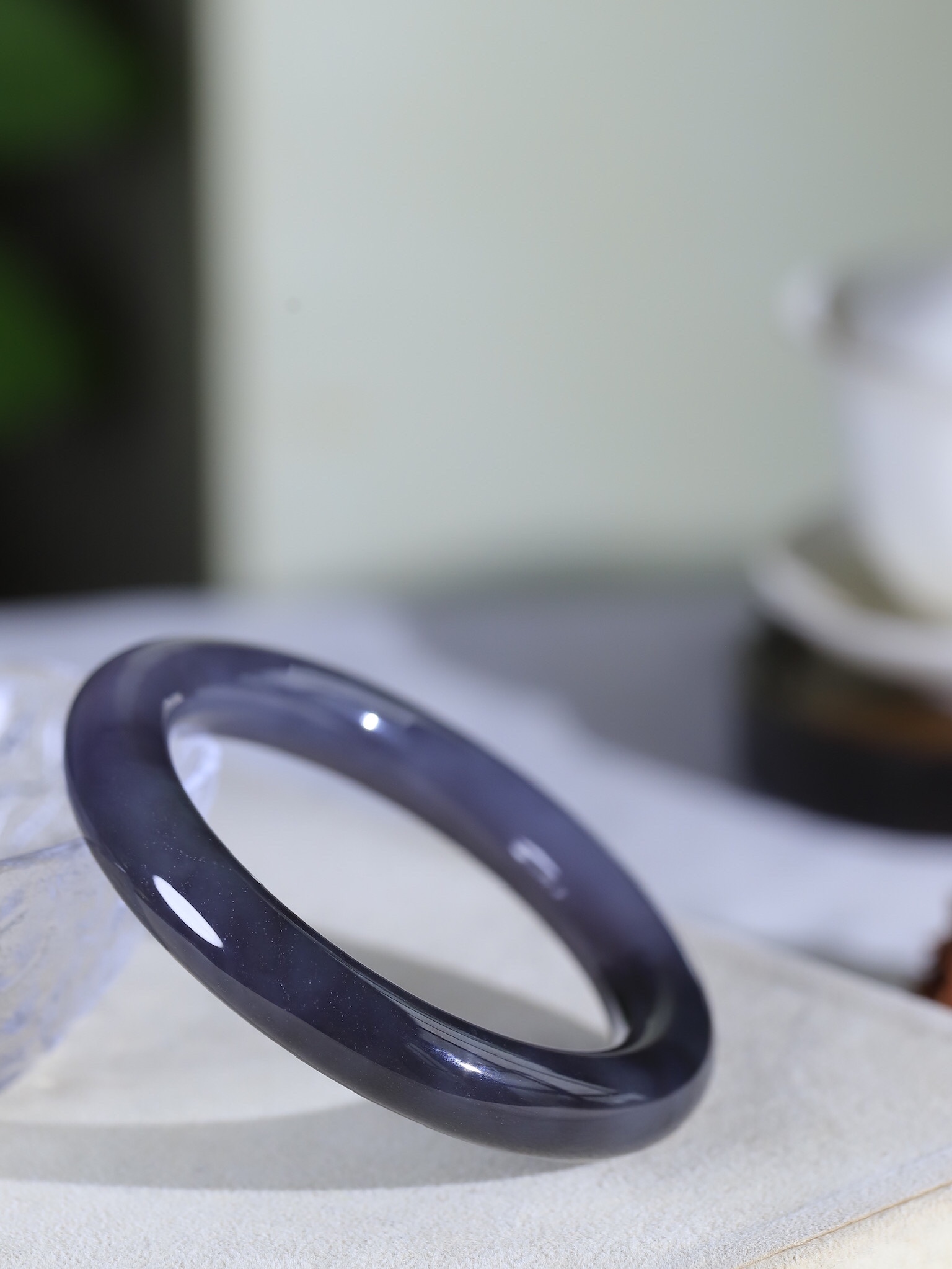 和田玉煙紫圓條手鐲,天然和田玉軟玉