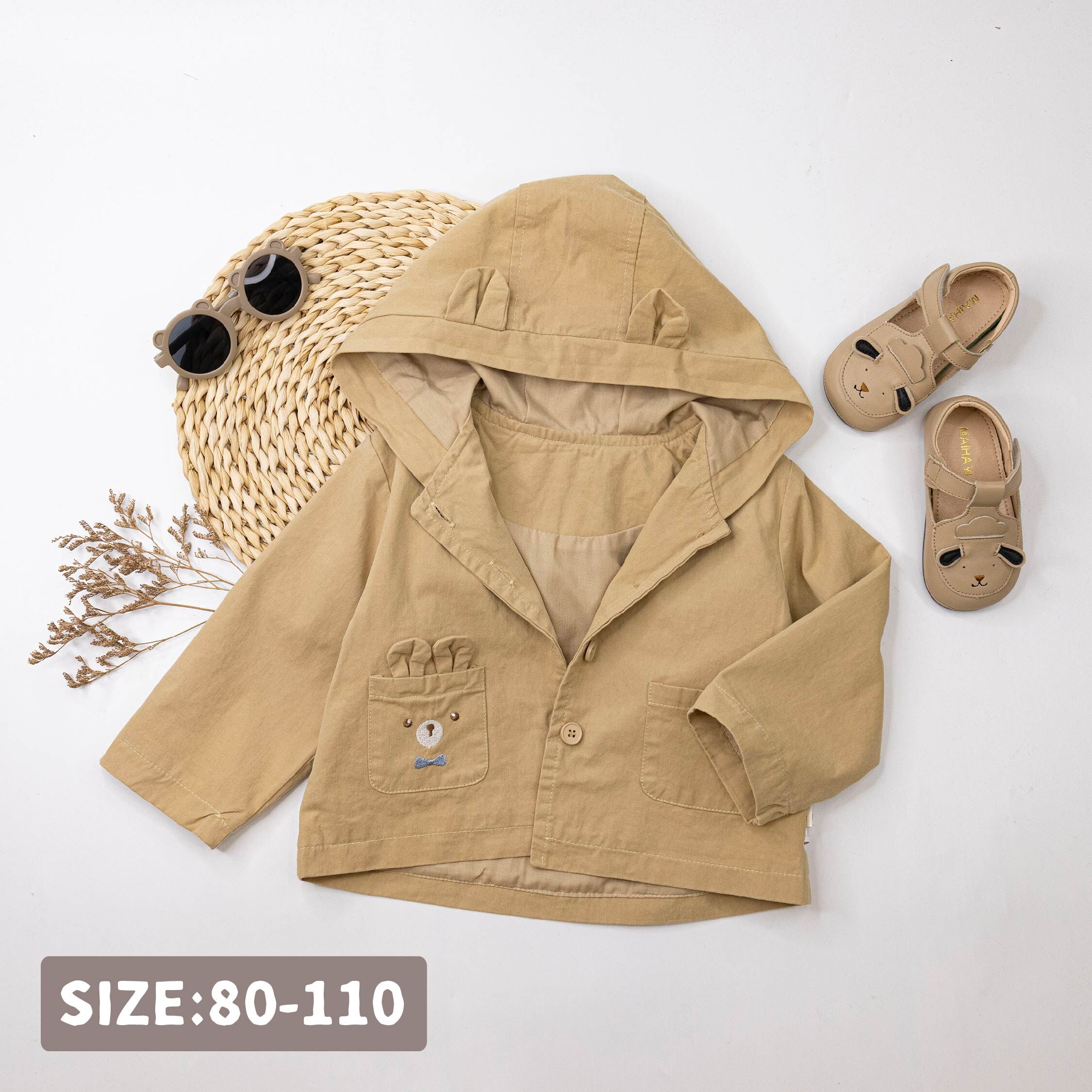 【H55298】領結小熊口袋設計連帽外套