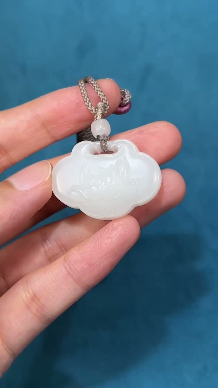 和田白玉山料平安鎖吊墜,天然和田玉軟玉