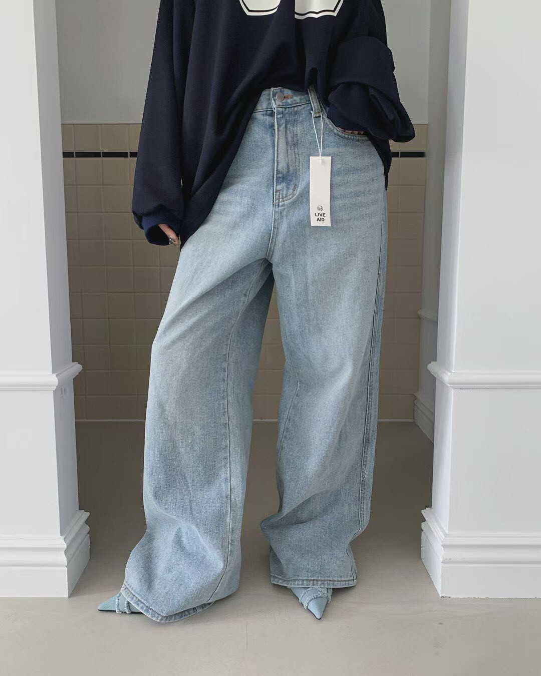 #AB66直筒牛仔寬褲