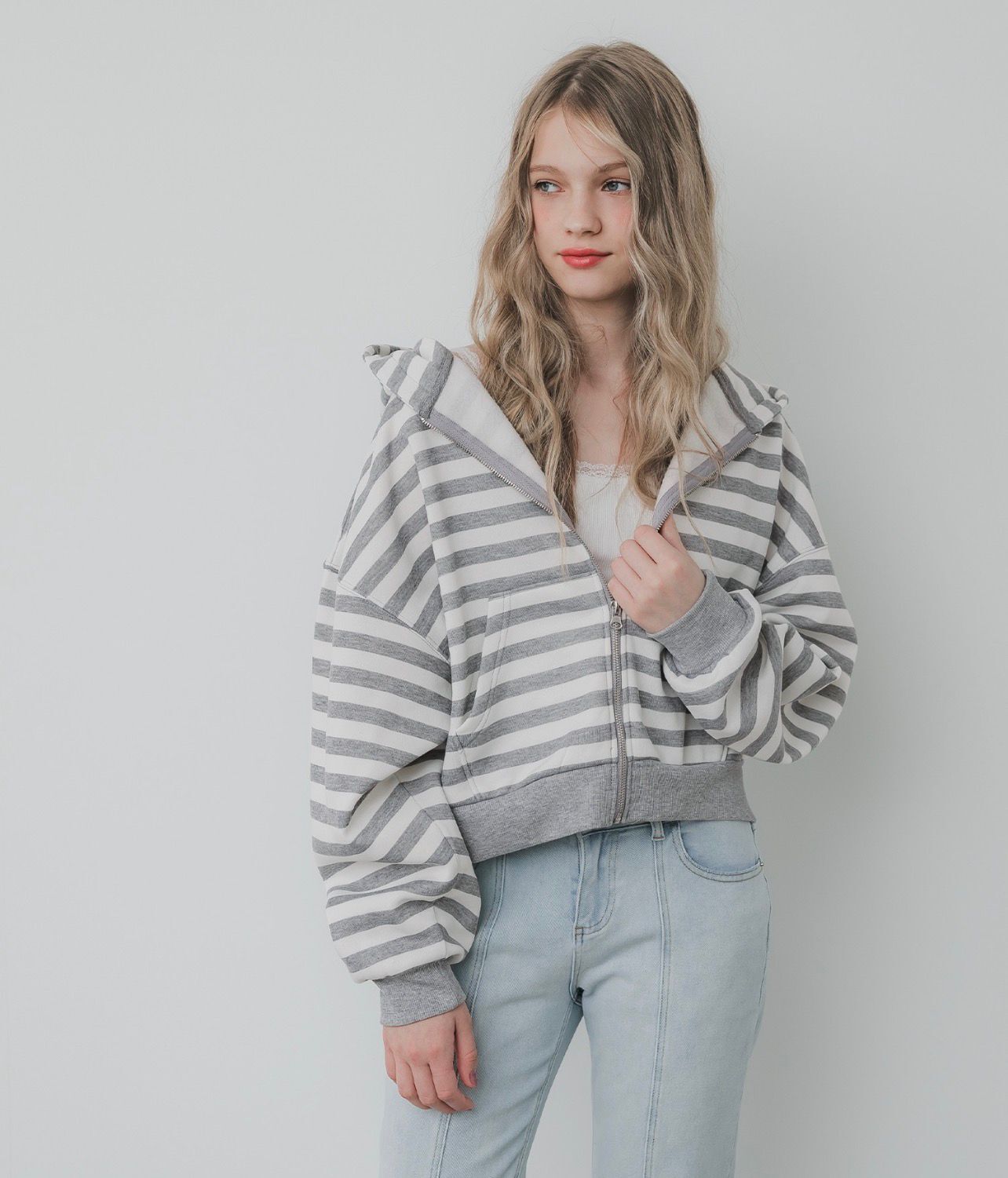 【預購】JN101601 coca 女裝條紋有帽外套