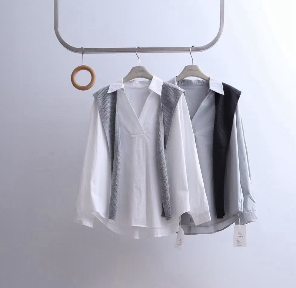 3532 附披肩V領襯衫