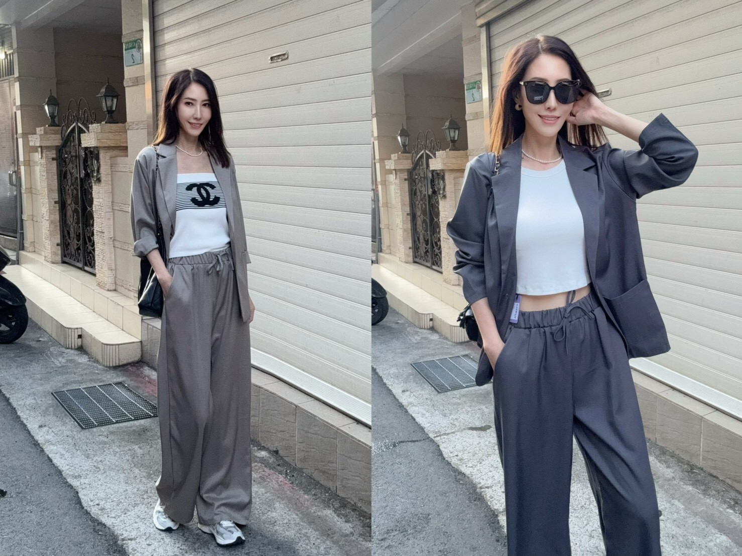 B10058 秋季街頭隨性感西裝外套+寬褲組