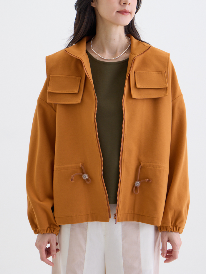 風序之間立領夾克抽繩外套-日橙