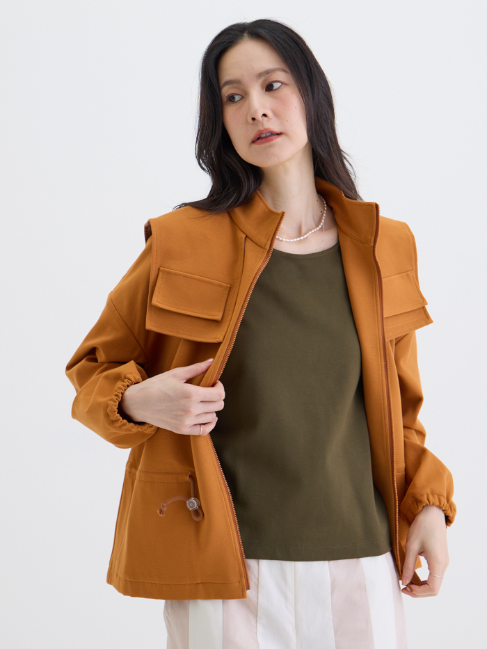 風序之間立領夾克抽繩外套-日橙