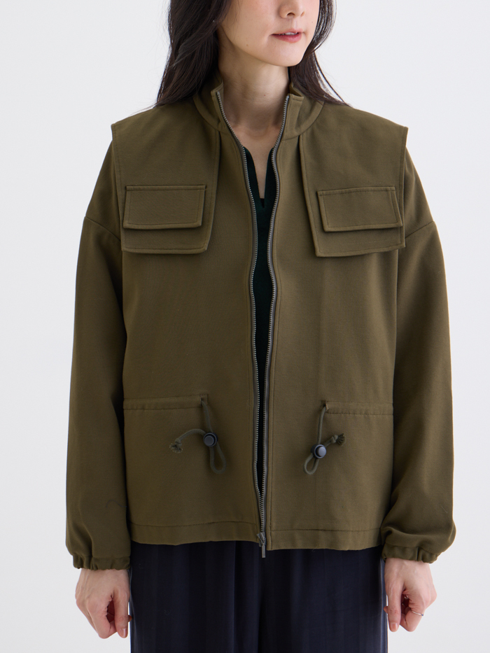 風序之間立領夾克抽繩外套-軍綠