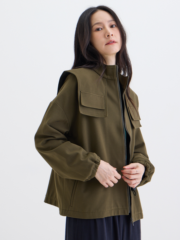 風序之間立領夾克抽繩外套-軍綠