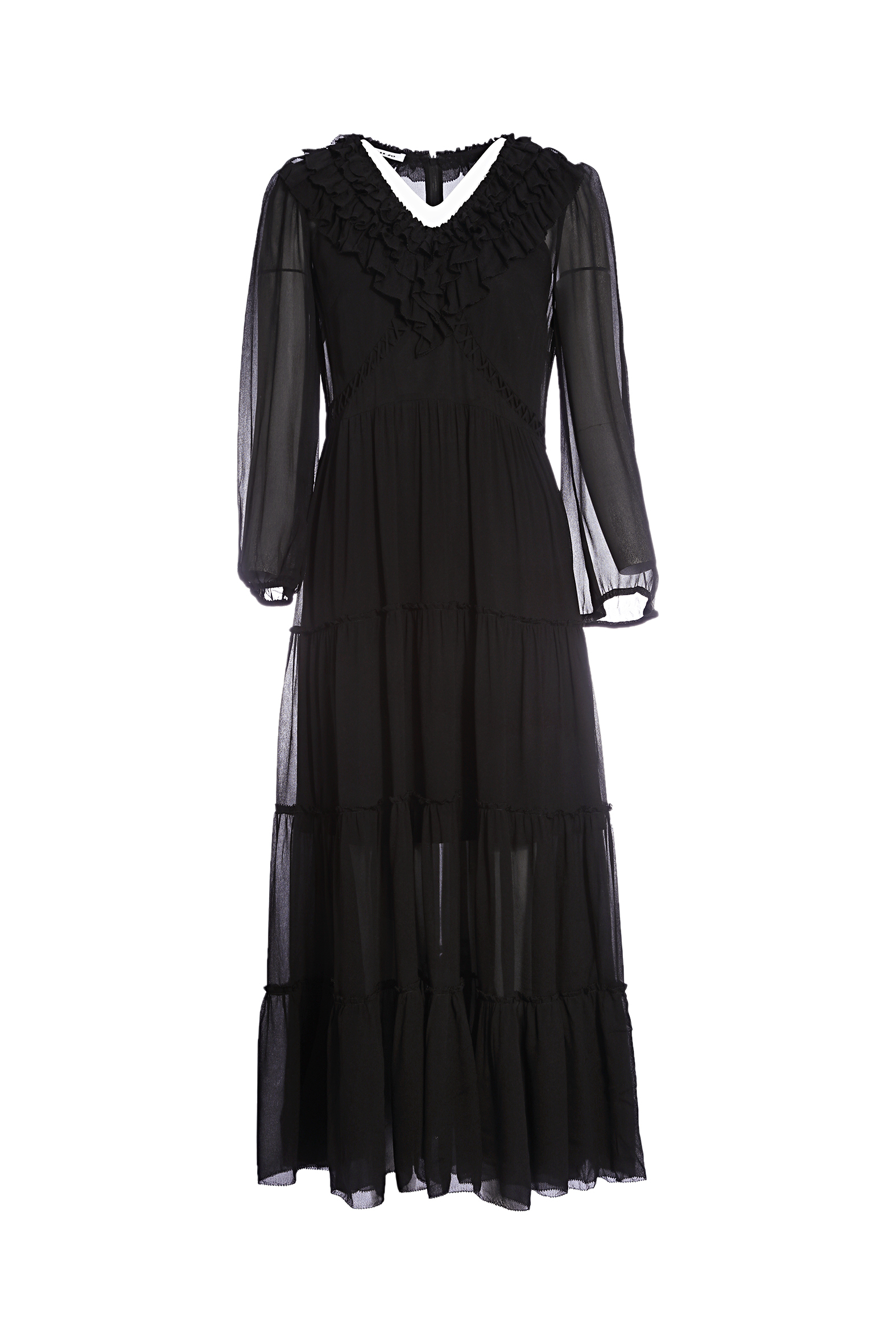 BE15111E1 黑羽呢喃維多利亞復古荷葉領洋裝