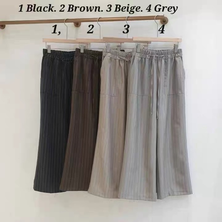 313 正韓鬆緊腰抽繩直條紋休閒褲