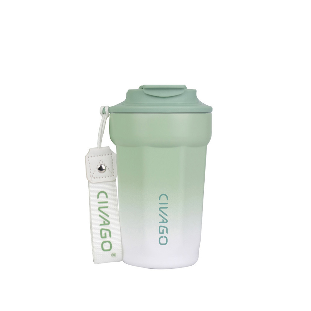 【福利品】朵朵陶瓷保冷保溫咖啡杯/純色款-雲朵抹茶綠384ml