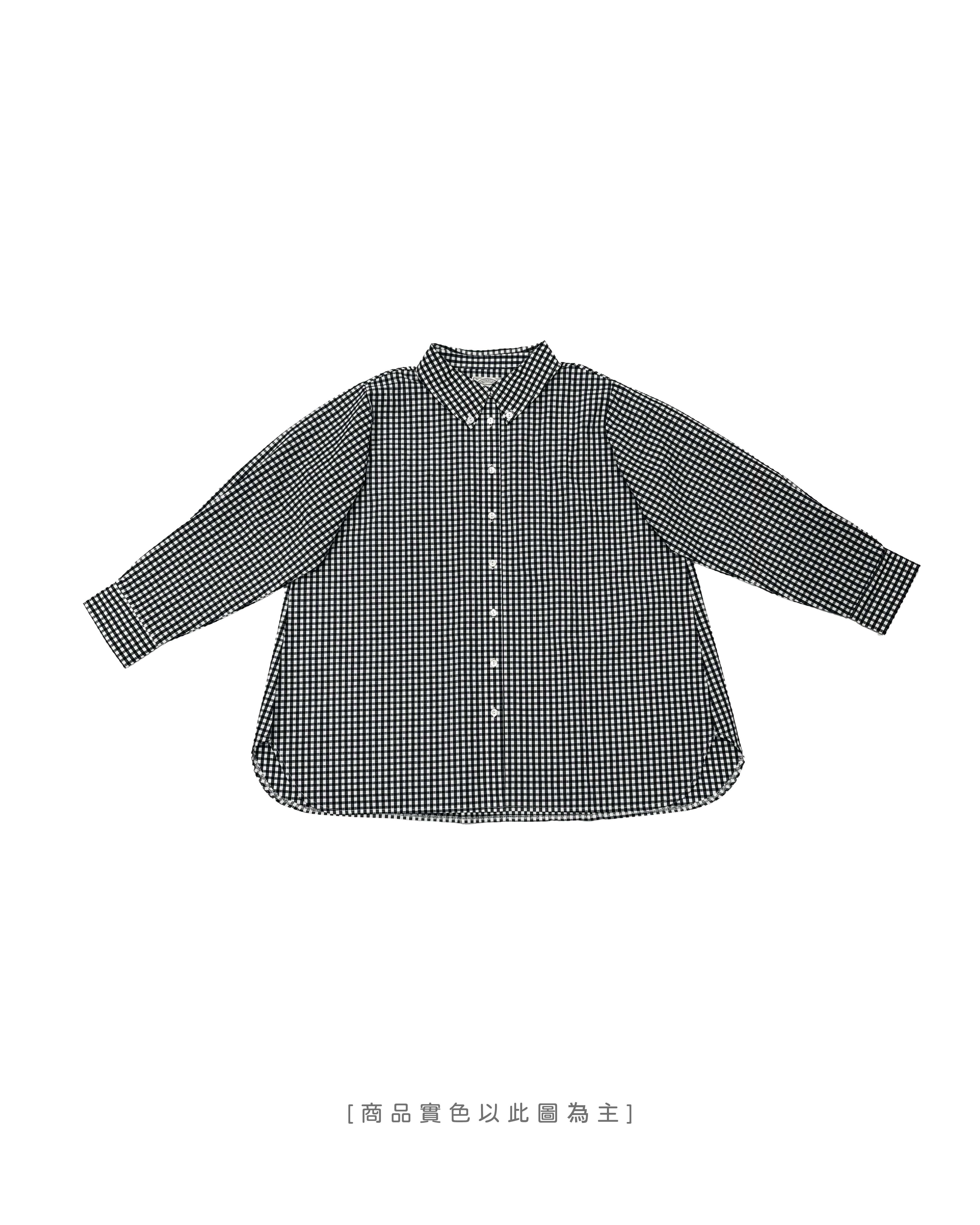 【 Kiki.co Made 】Kiki And Bouba Plaid Long Sleeve Shirt - Black