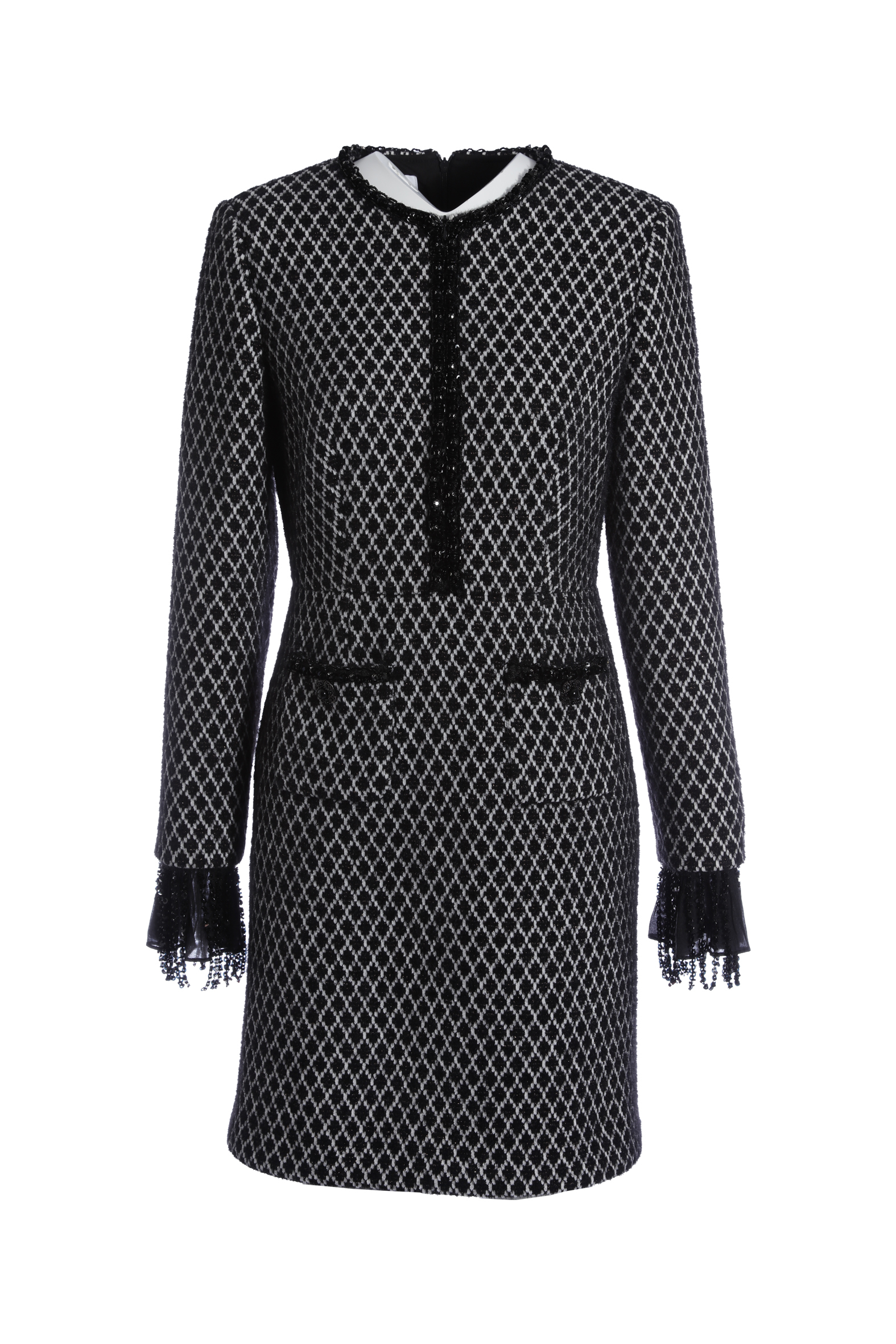 BE15113E1 黑鑽序曲經典黑白格紋小香花呢洋裝