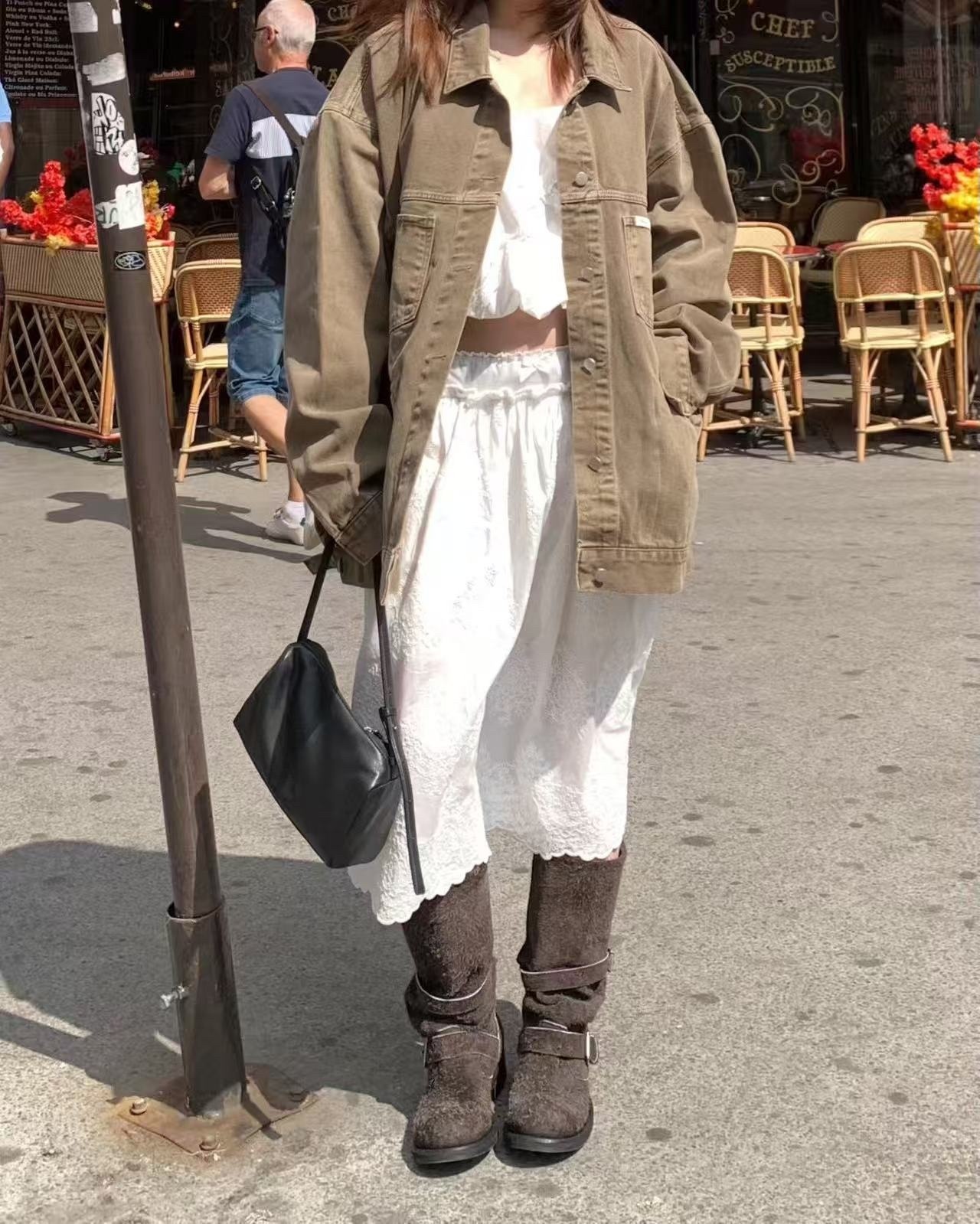 正韓oversize工裝牛仔外套