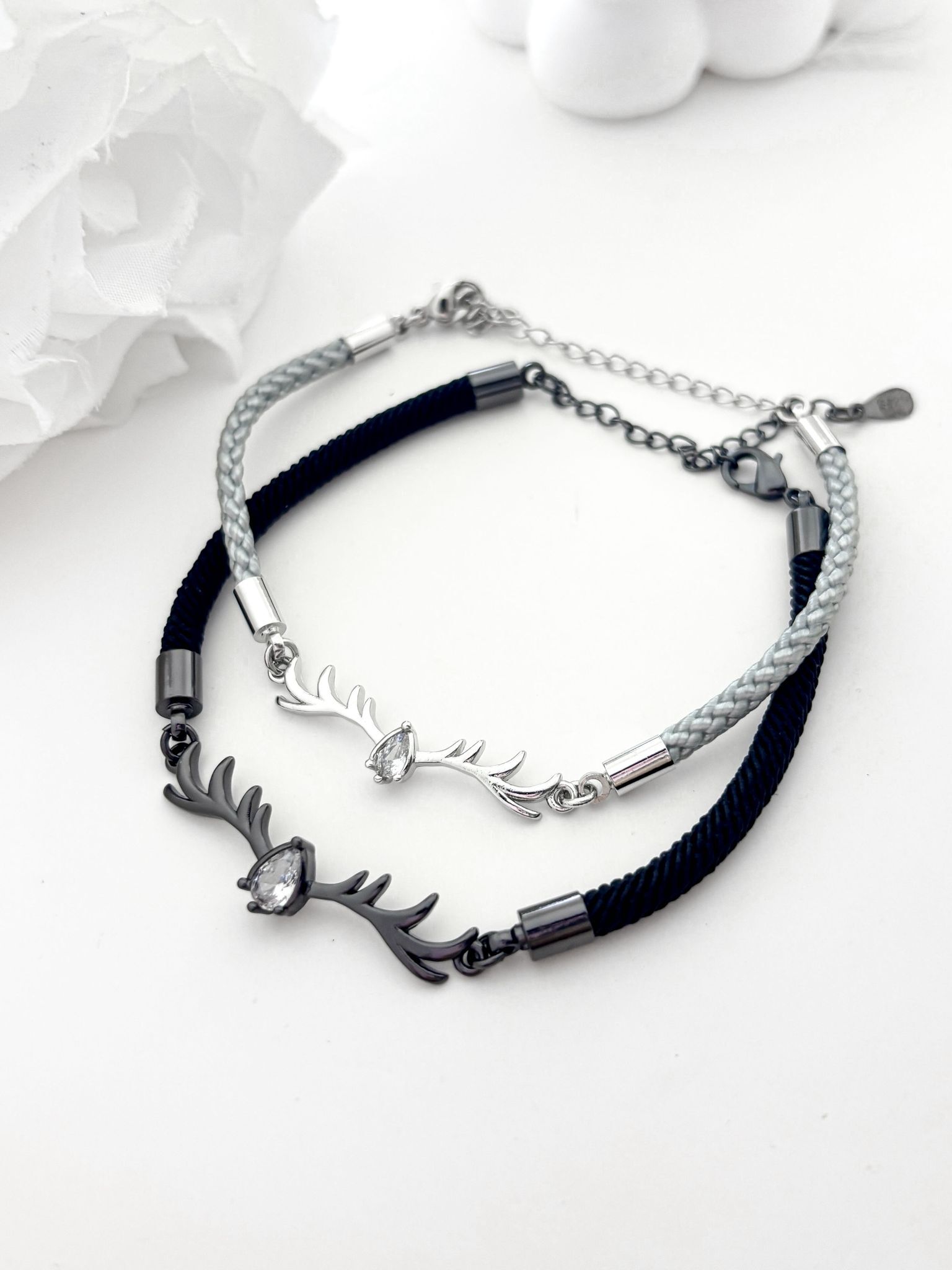 「一鹿相逢」情侶手繩 | S925純銀和鍍銀 | 免費刻字