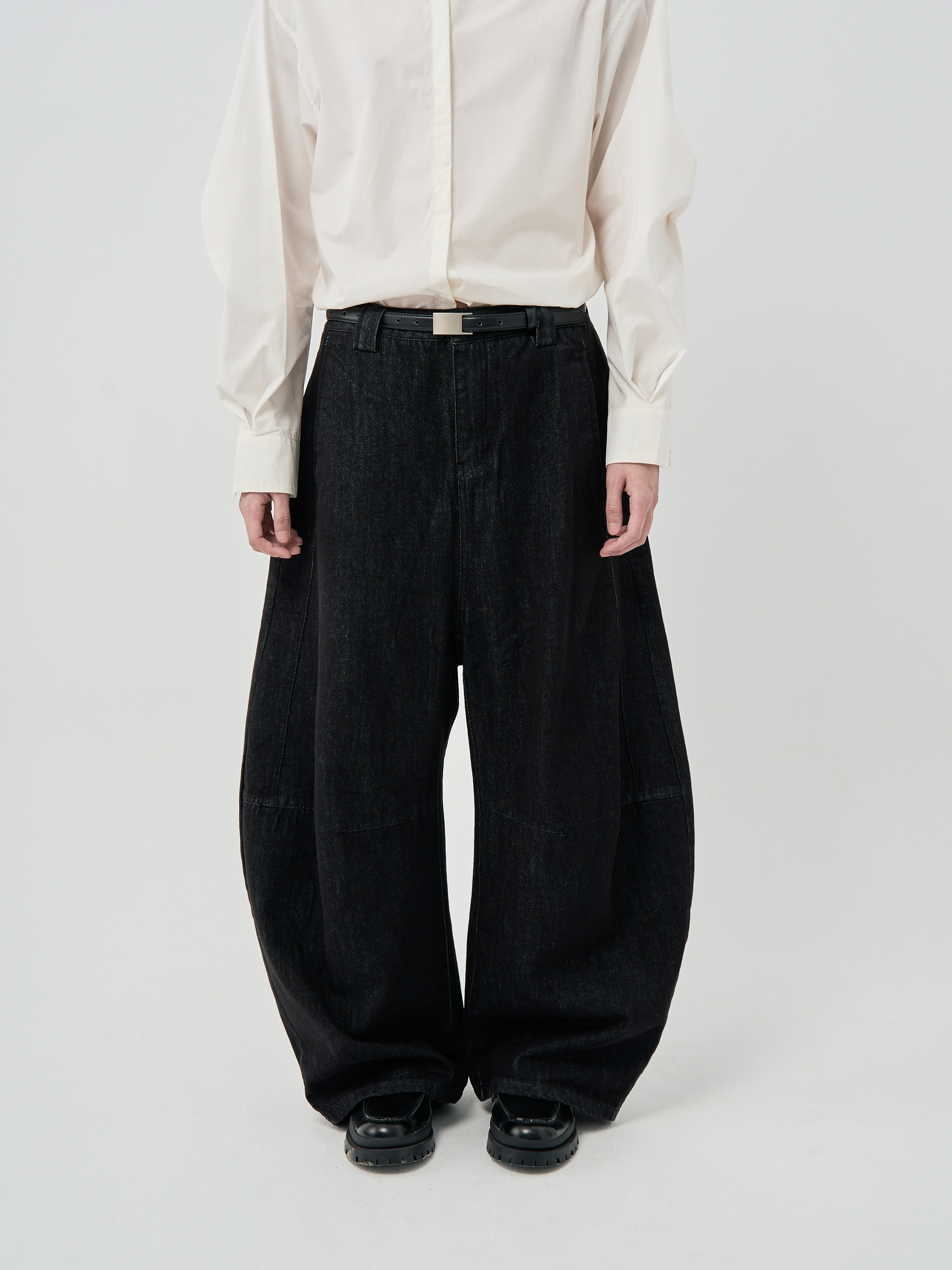 切線黑色原單寧牛仔長褲