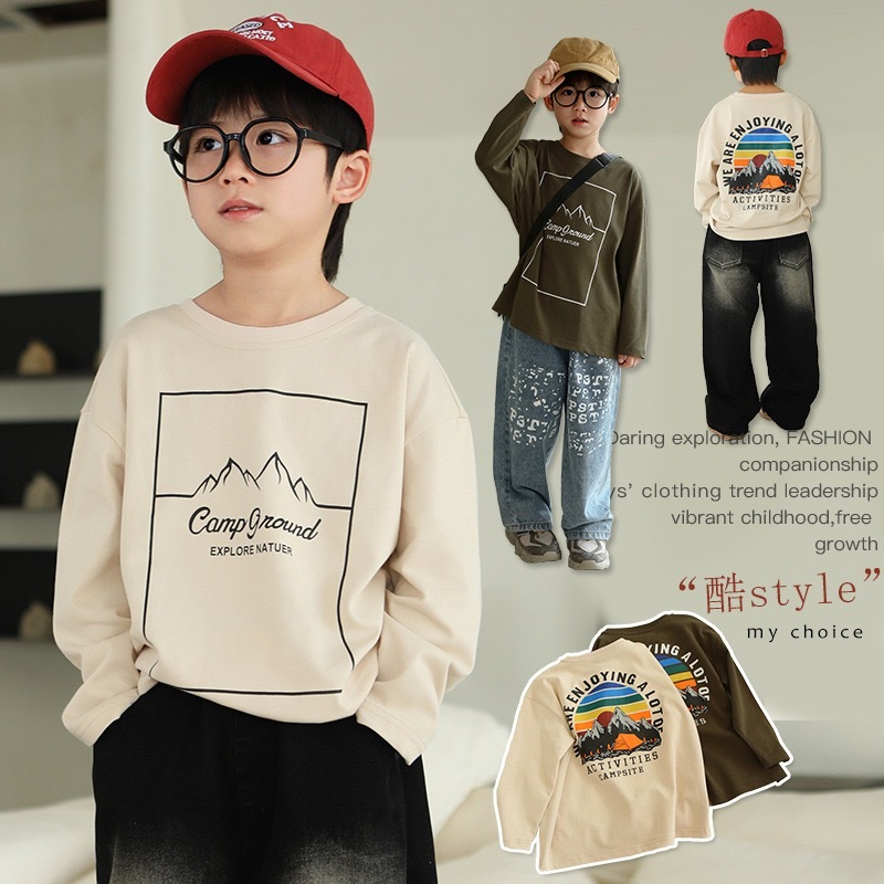 現貨 120綠色 130卡其色 140綠色｜兩色camp tee    ‧₊