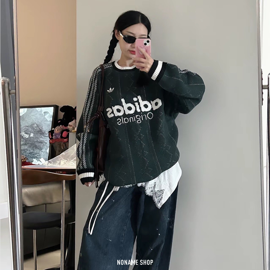 ADIDAS ORIGINALS  字母 條紋 寬鬆 針織衫 毛衣 長袖 兩色 (男款)