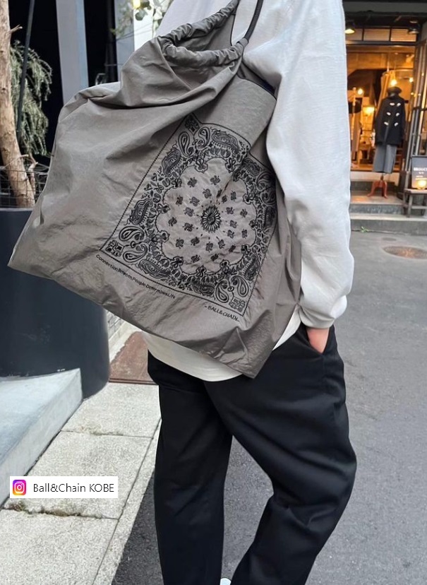 Ball＆Chain 刺繡環保購物袋 L號 - 深灰 (30110861)