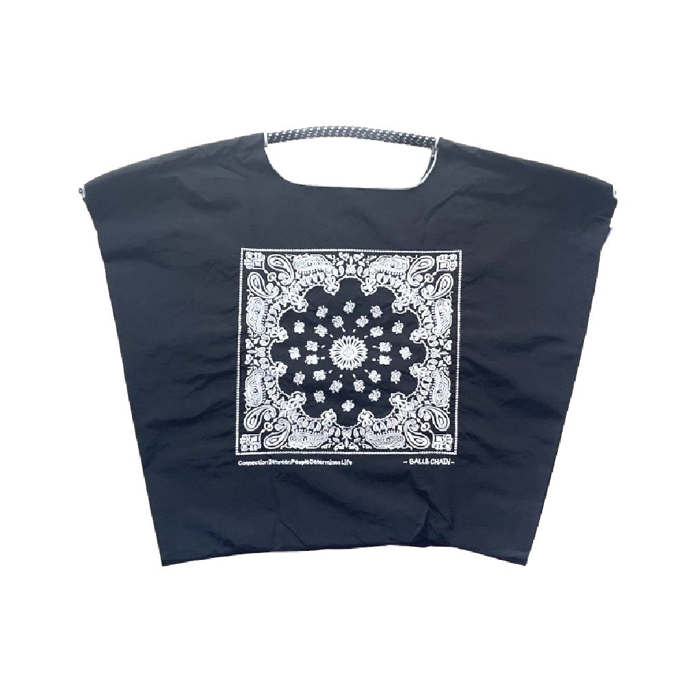 Ball＆Chain 刺繡環保購物袋 L號 - 黑/白 (30110801)