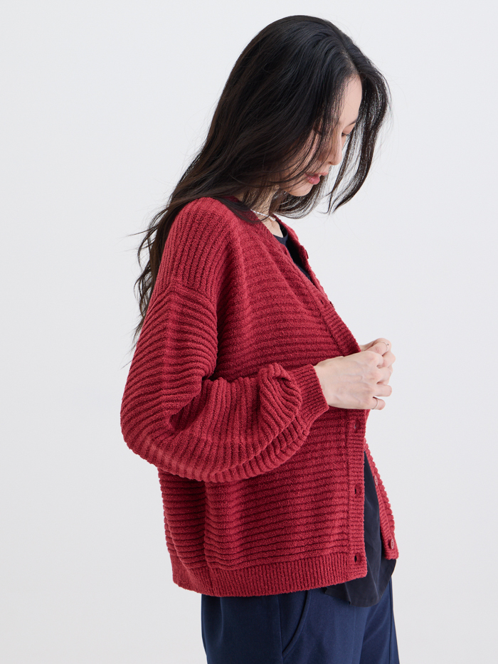 陪你散步泡芙袖針織外套-紅茶