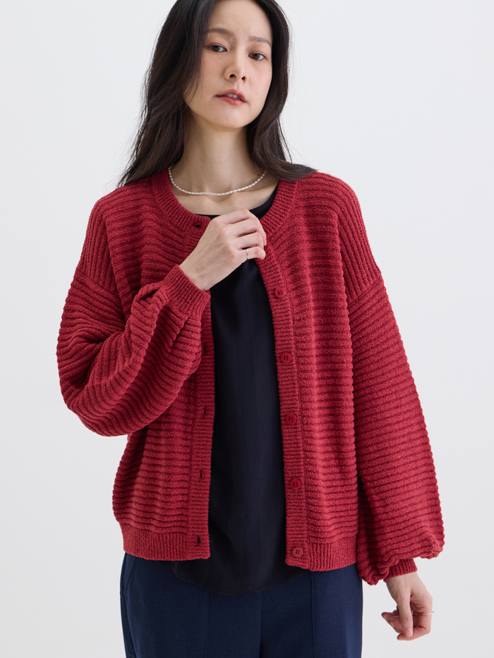 陪你散步泡芙袖針織外套-紅茶