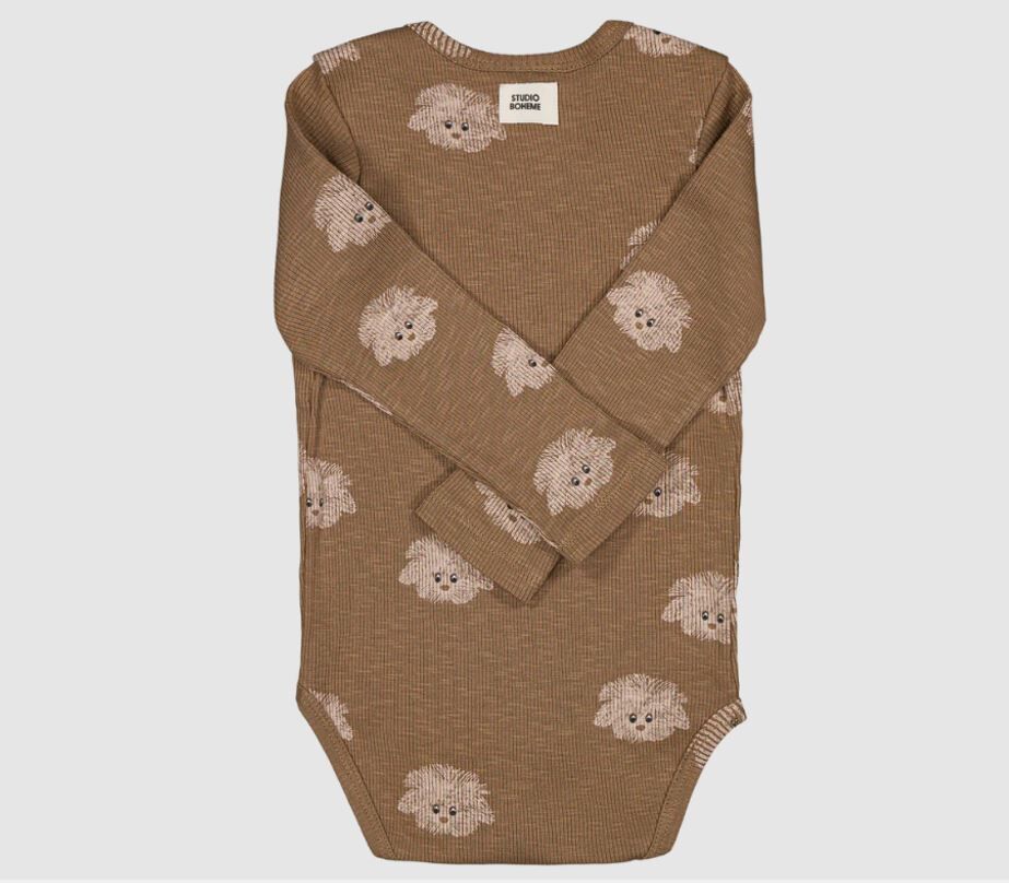 STUDIO BOHEME PARIS 摩卡狗狗竹節棉包屁衣 Body Woody-Mocha chien