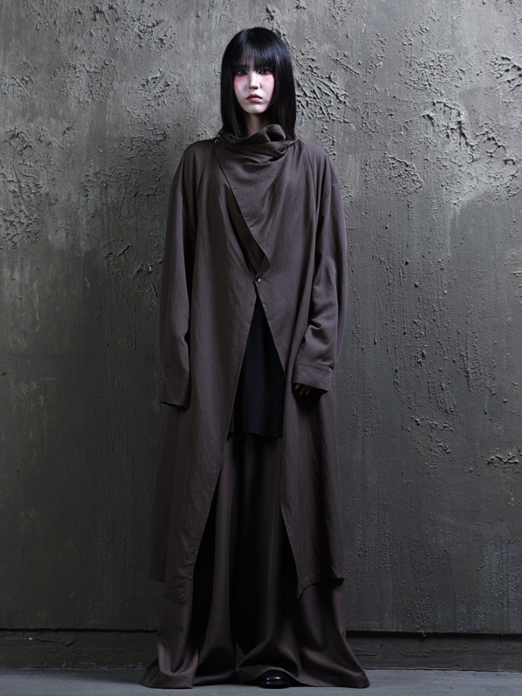 斜扣垂領超長版襯衫